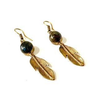 Labradorite Feather Earrings